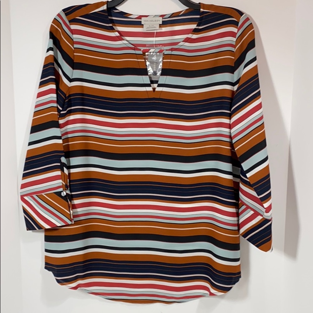 Van Heusen Small Striped 3/4 Sleeve Blouse New D23